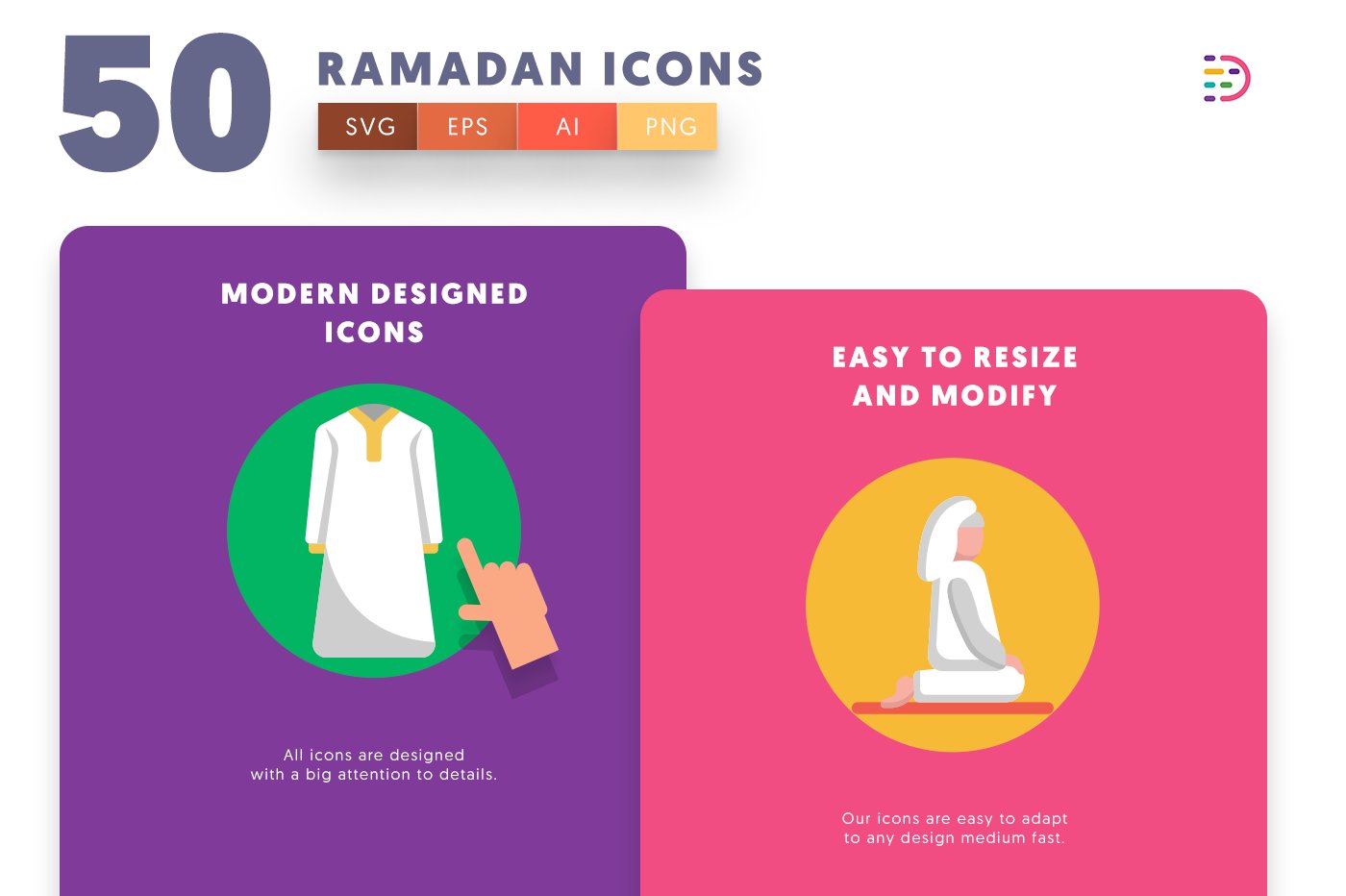 50 Ramadan Icons preview image.