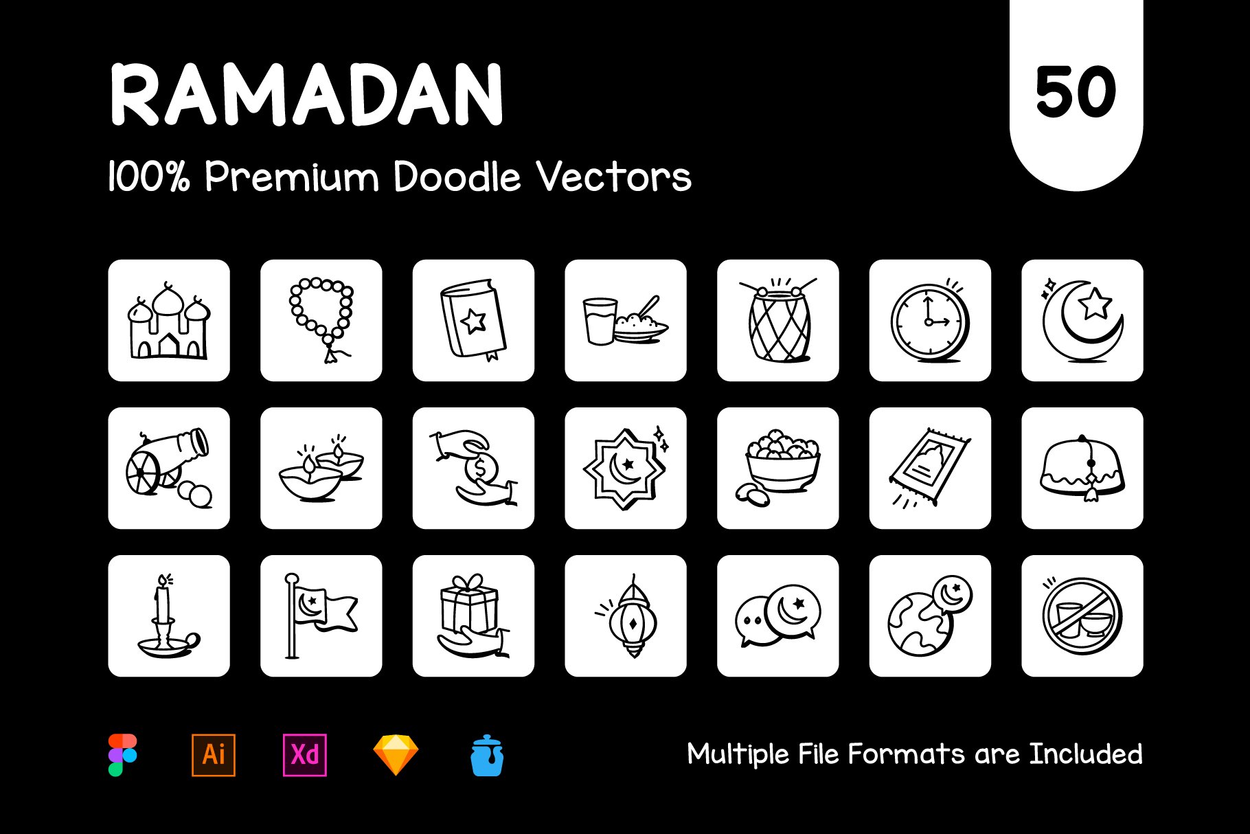 Hand Drawn Ramadan Icons preview image.