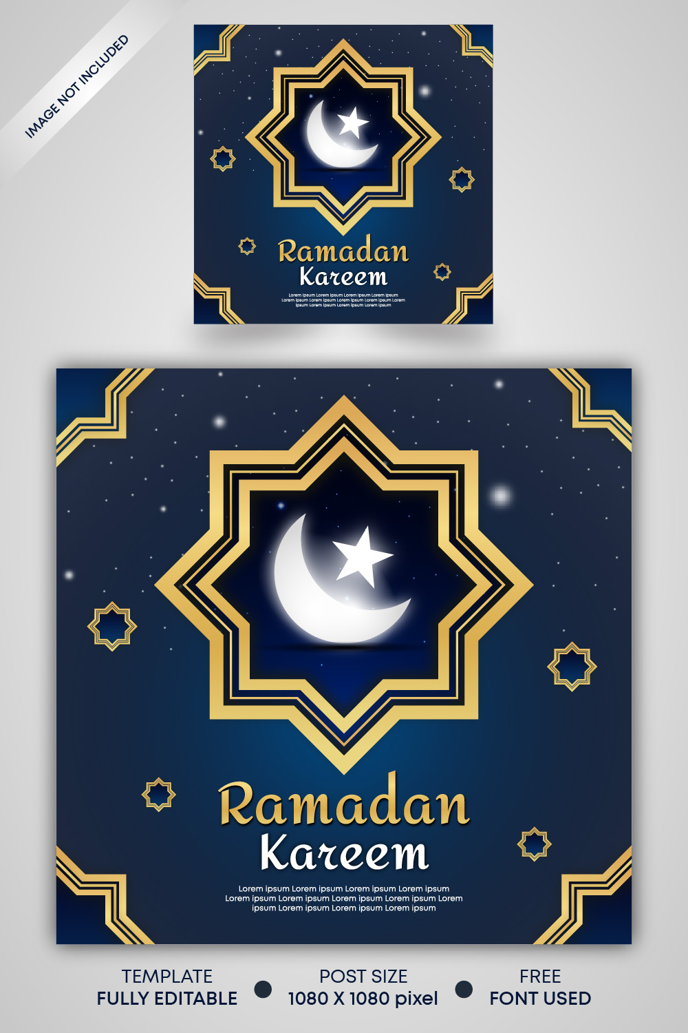 Ramadan sale social media post template, Ramadan Kareem big sale post, and story banner pinterest preview image.