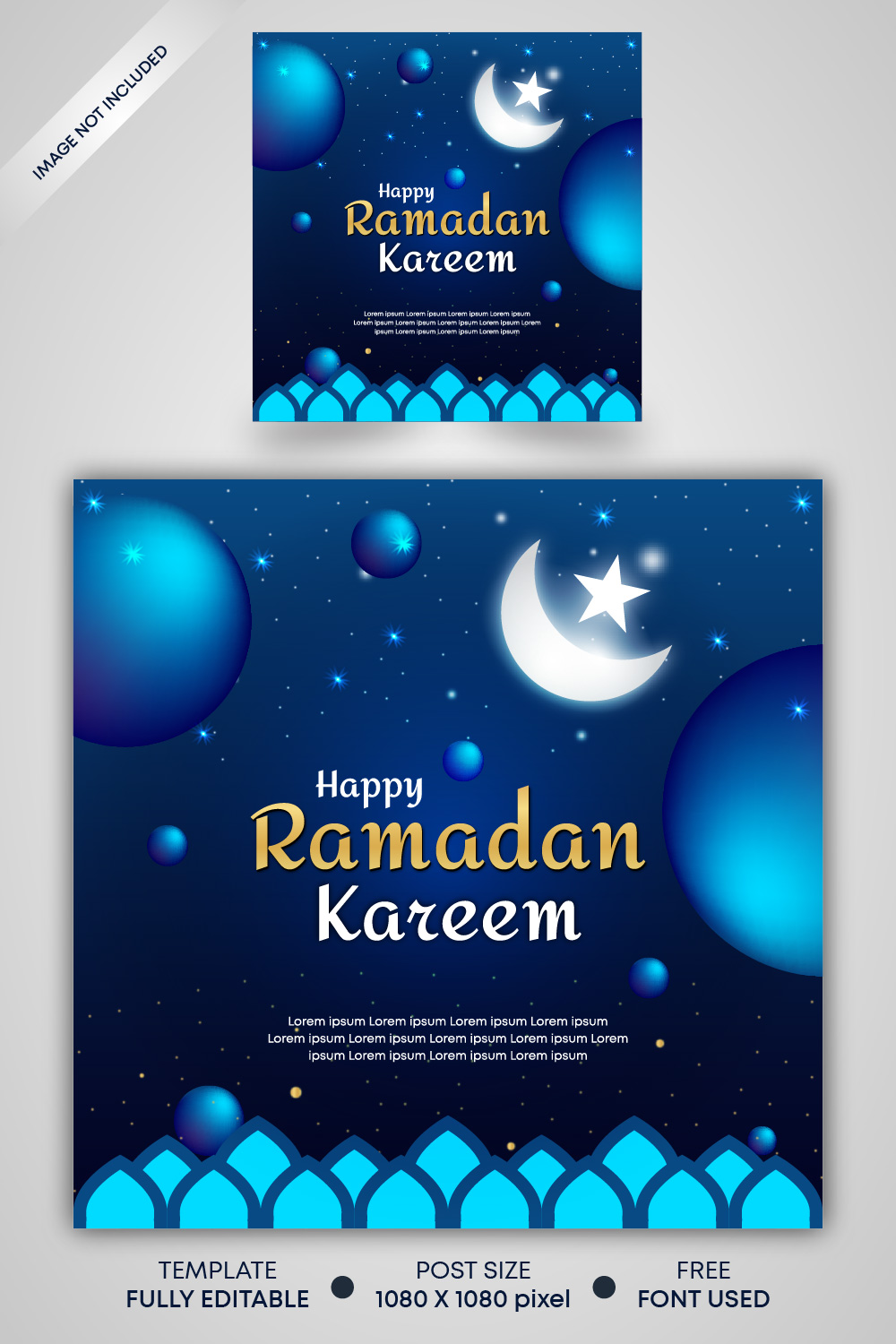 Ramadan sale social media post template, Ramadan Kareem big sale post, and story banner pinterest preview image.