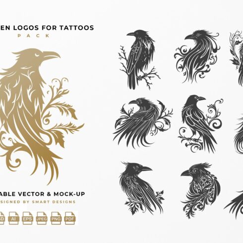 Raven Logos for Tattoos Pack x10 cover image.