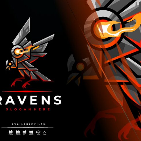 Unique Robotic Raven Mascot Logo cover image.