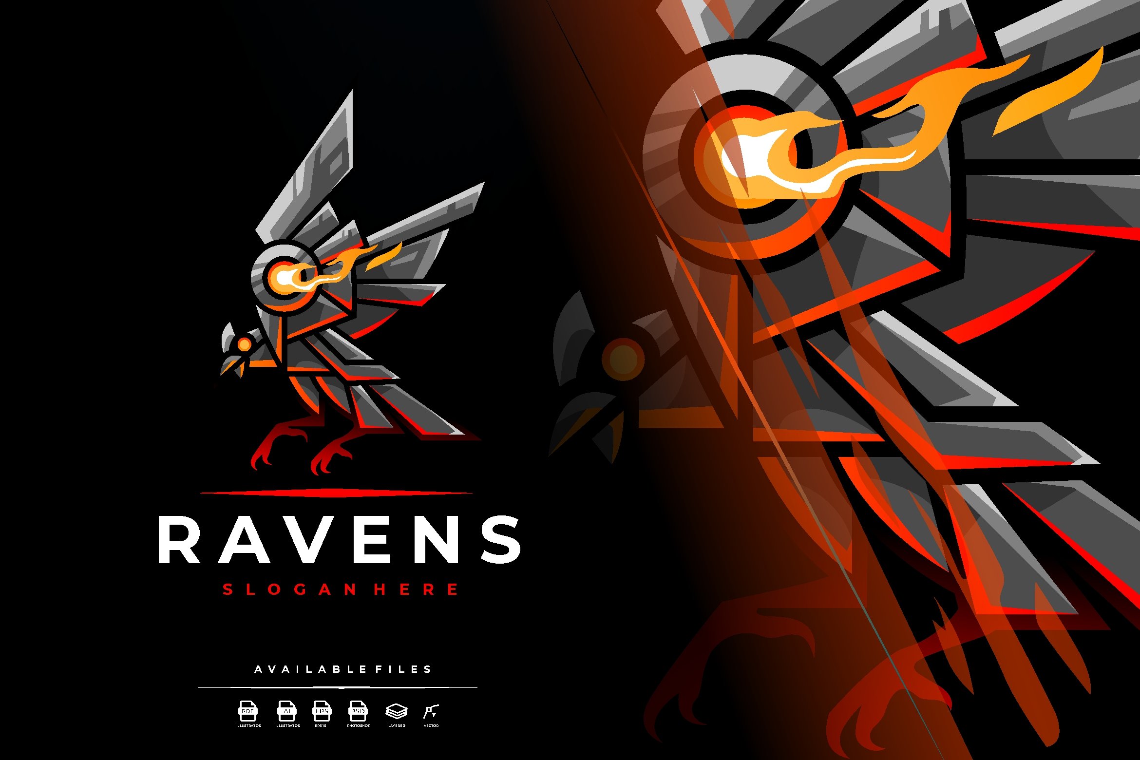 Unique Robotic Raven Mascot Logo cover image.