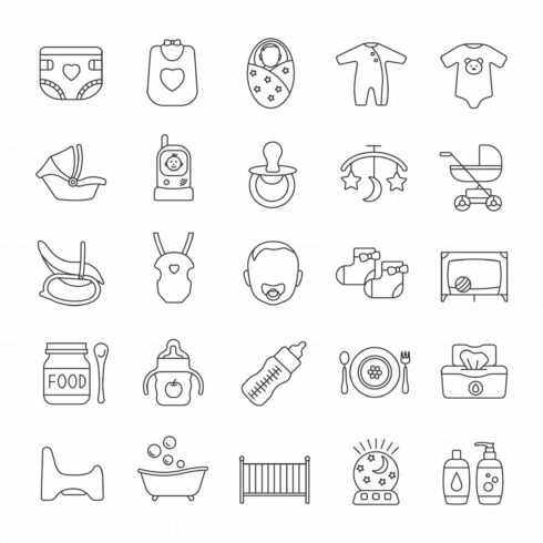 Childcare linear icons set cover image.