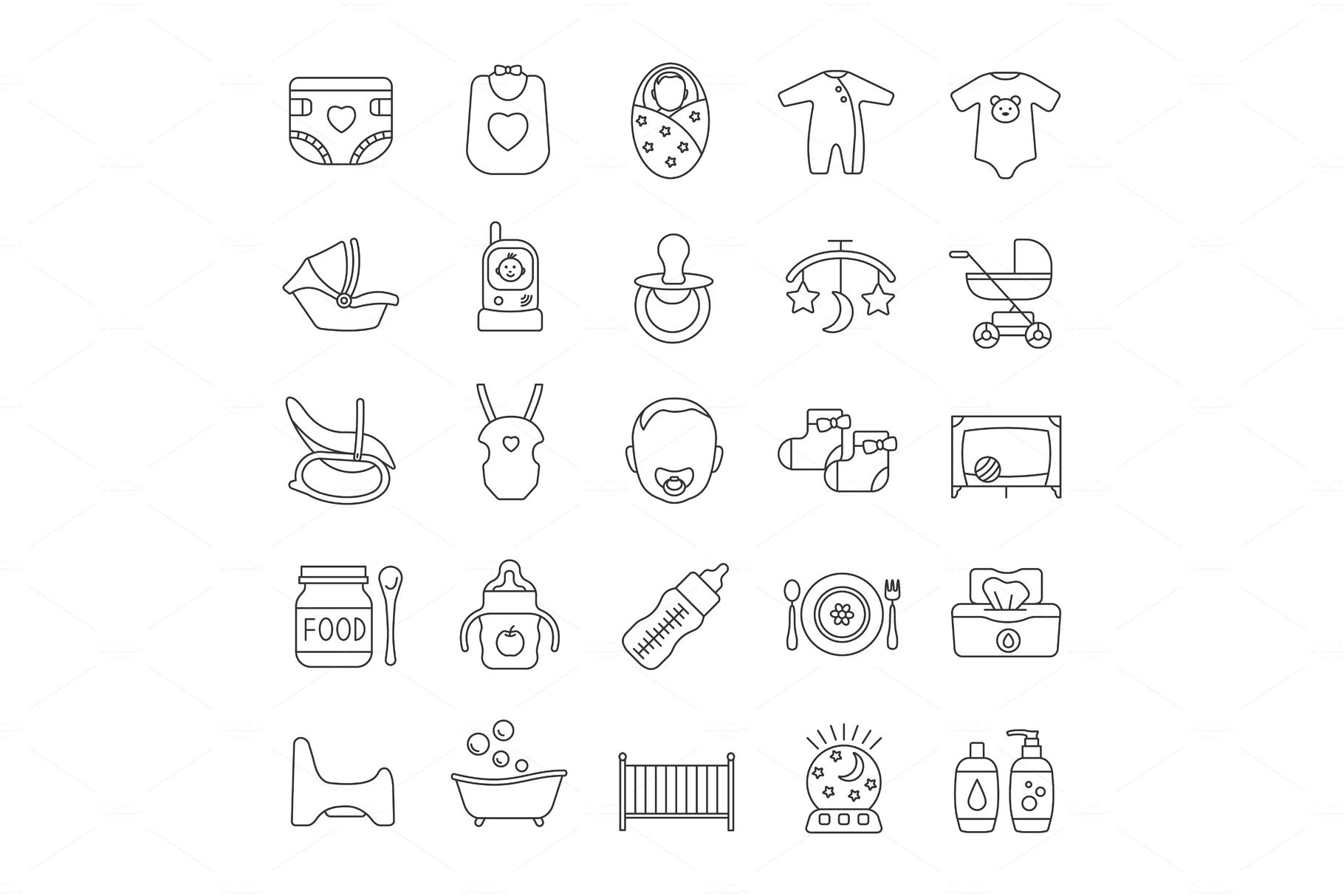 Childcare linear icons set cover image.