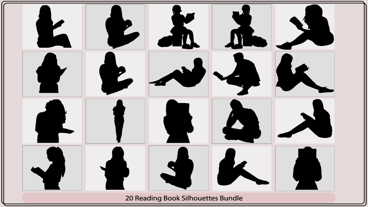 The silhouettes of a woman reading a book.