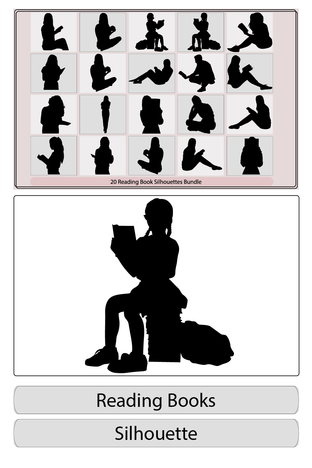 Little Kid Boy Study Reading Book Silhouette Illustration,Little Boy and Girl Study Read Book Silhouette Illustration,Kid Boy Study Learning Reading Book Looking for Inspiration pinterest preview image.
