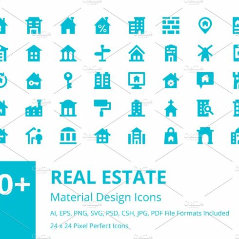 100+ Real Estate Material Icons cover image.