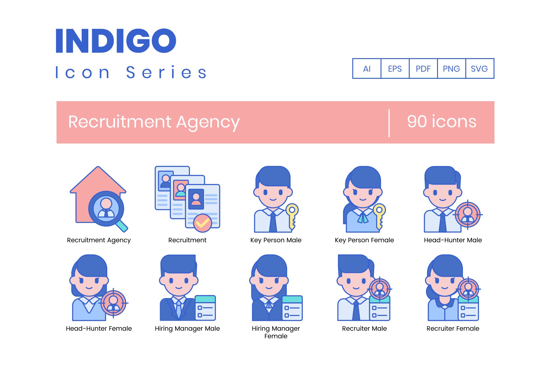 90 Recruitment Agency Icons | Indigo cover image.