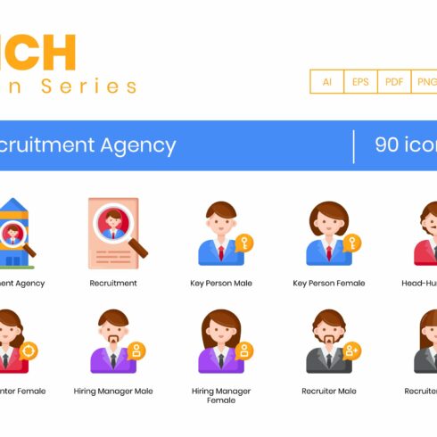 90 Recruitment Agency Icons | Rich cover image.