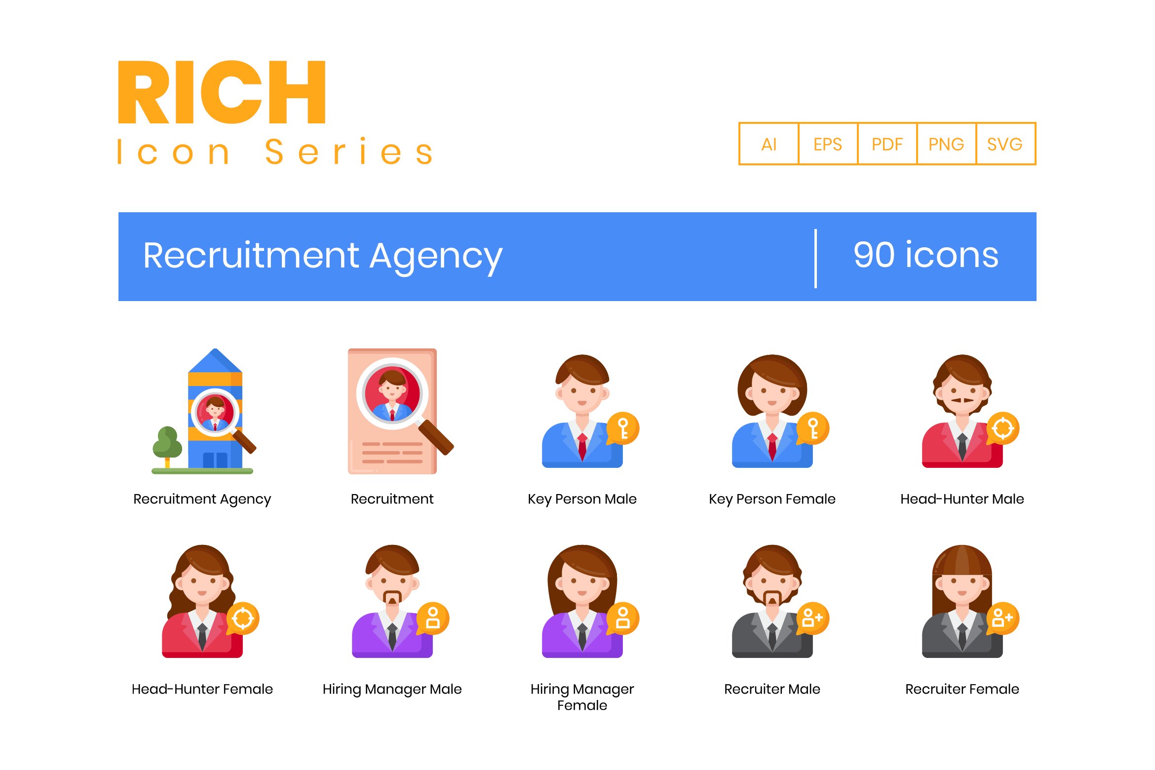 90 Recruitment Agency Icons | Rich cover image.