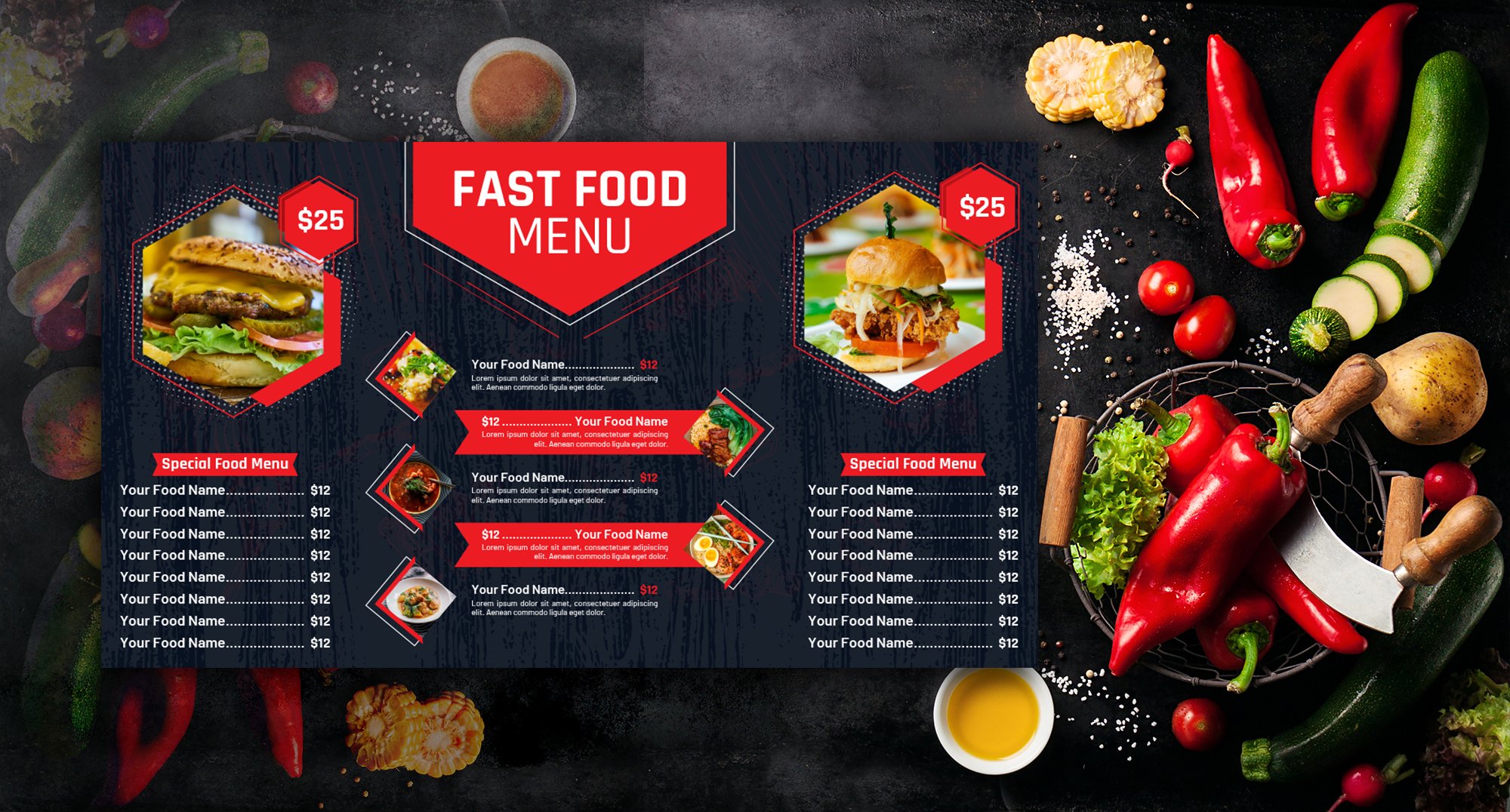 Digital Food Menu Design Template preview image.