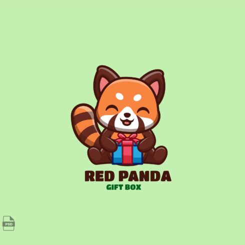 Gift Box Red Panda Cute Mascot Logo cover image.