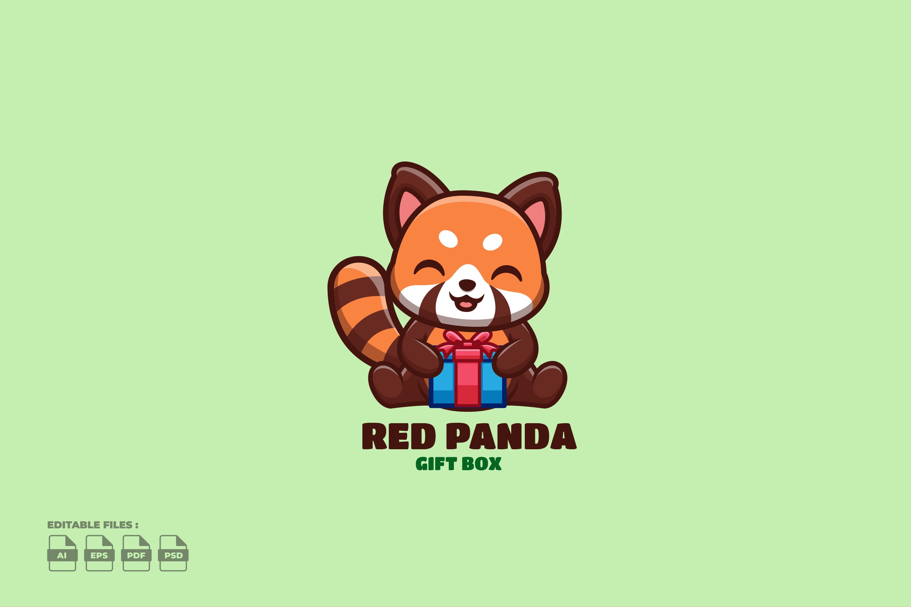 Gift Box Red Panda Cute Mascot Logo cover image.