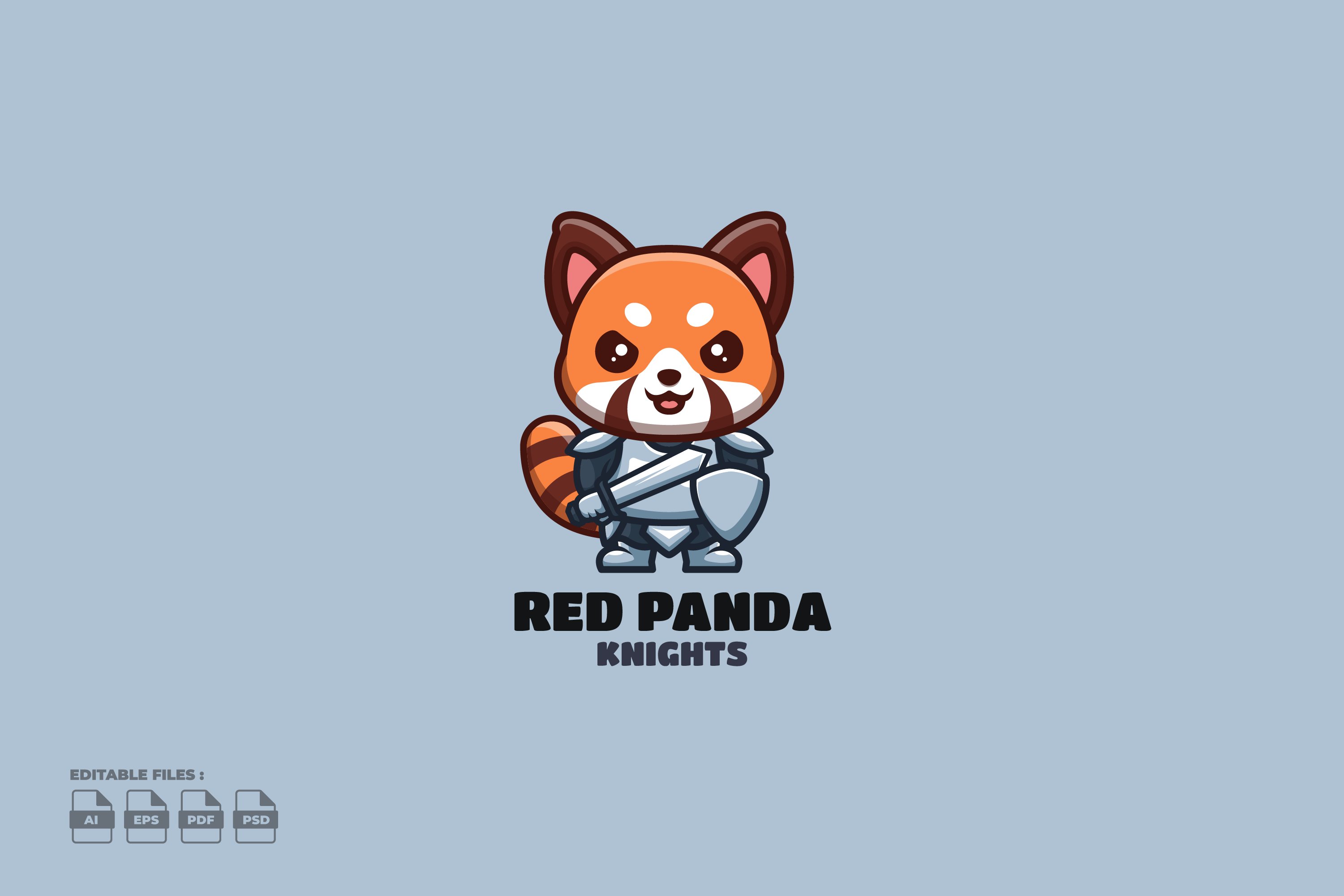 Knight Red Panda Cute Mascot Logo cover image.