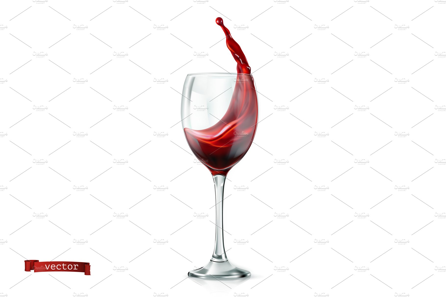 red wine glasses bottle splash grapes realistic vector 5 950