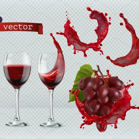 Red wine, dessert wine, vector icons cover image.