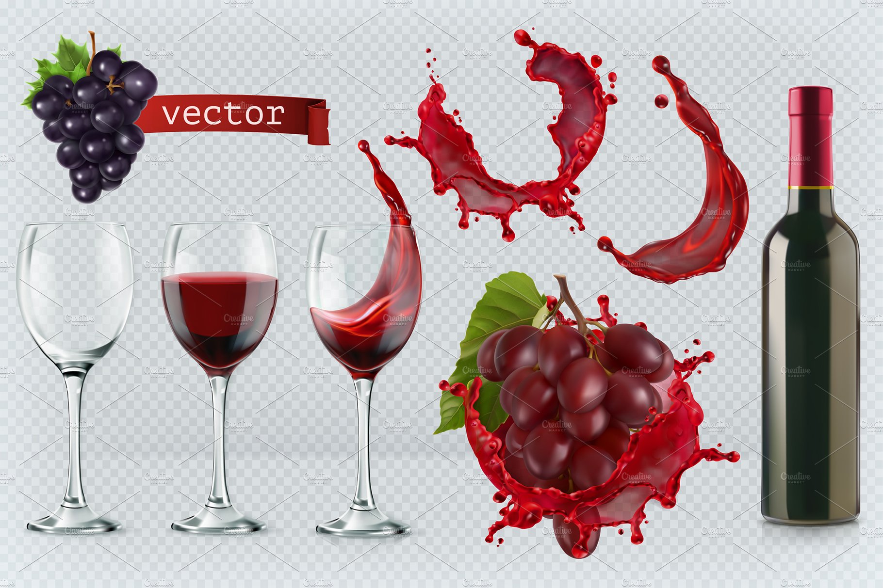 Red wine, dessert wine, vector icons cover image.