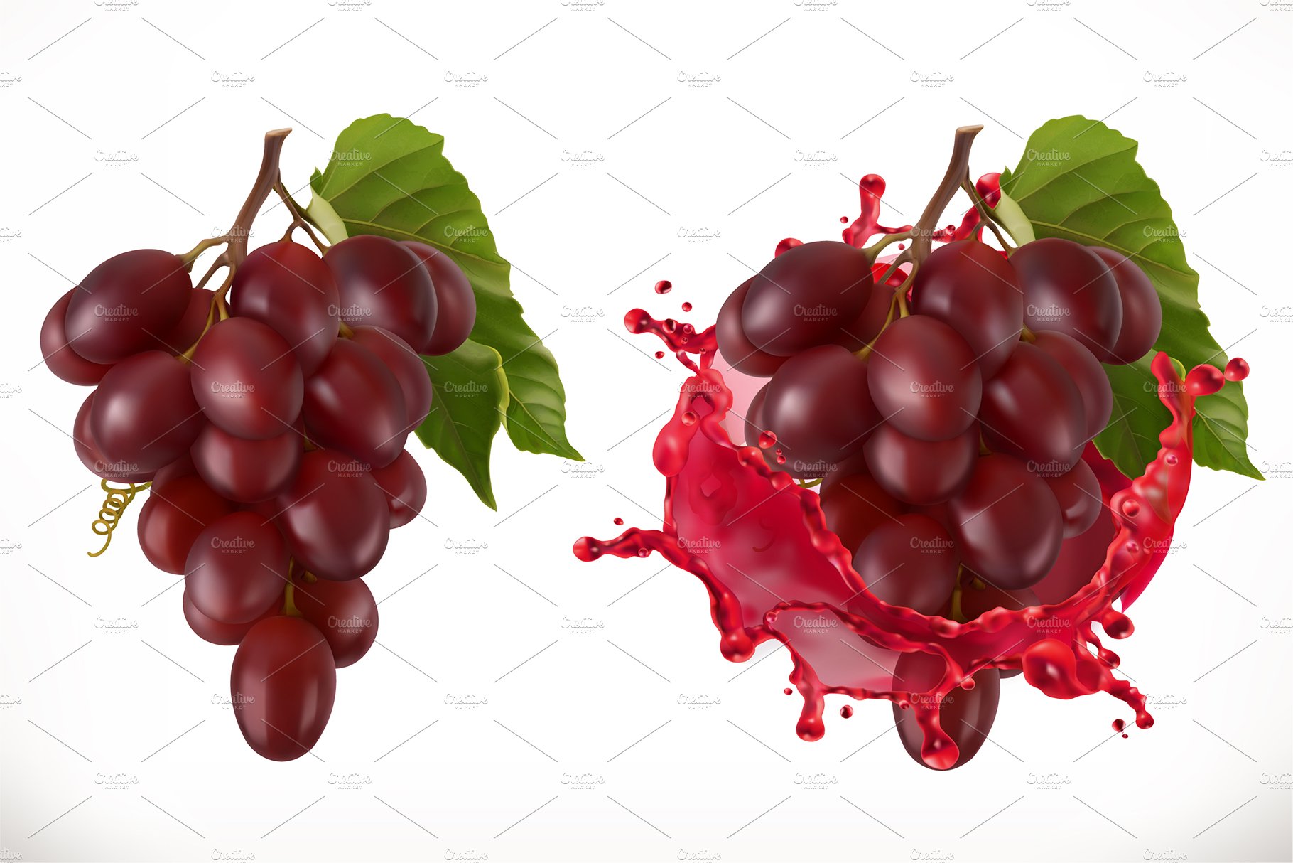 red wine splash and grapes fresh fruits vector icons 834