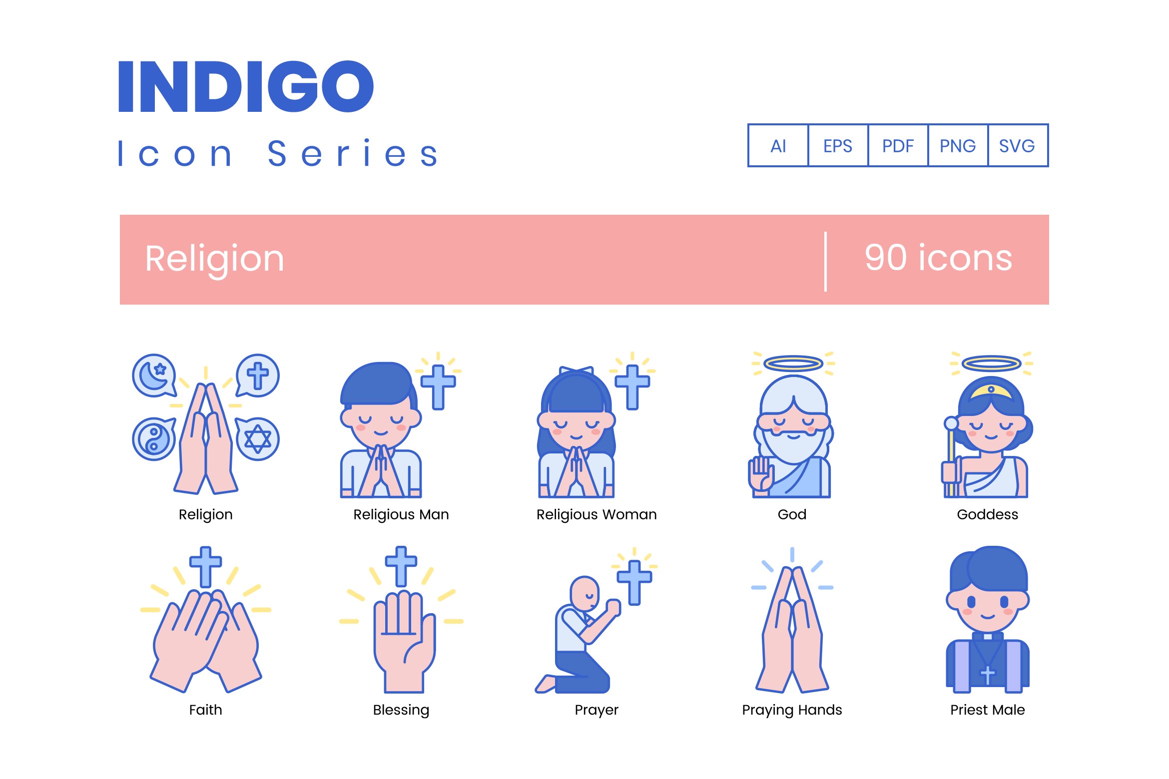 90 Religion Icons | Indigo cover image.