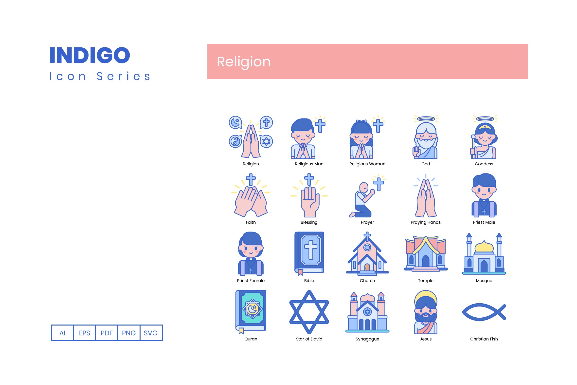 90 Religion Icons | Indigo preview image.