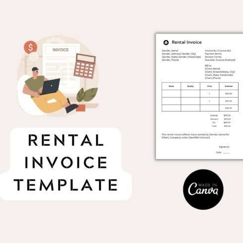 Editable Rental Invoice Template cover image.