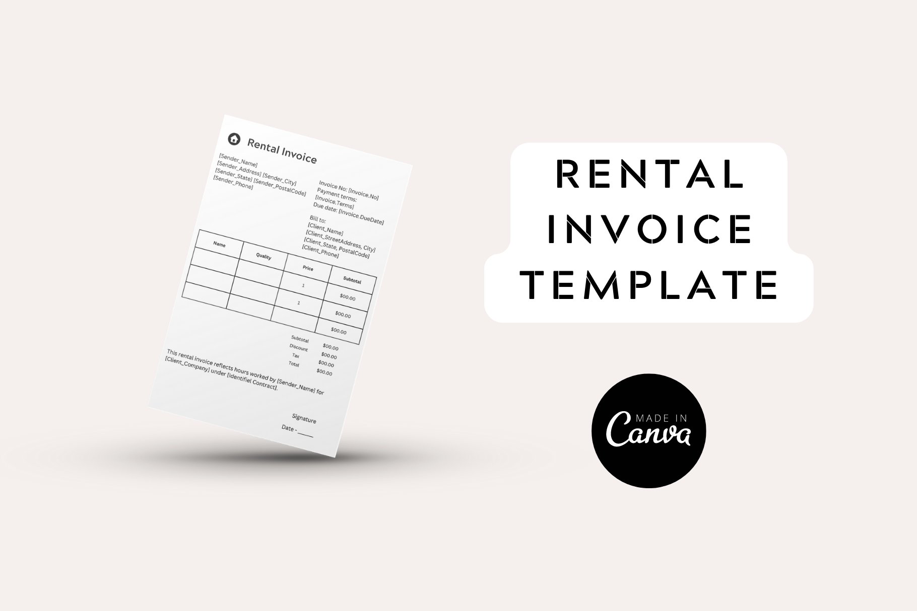 Monthly rent invoice template cover image.