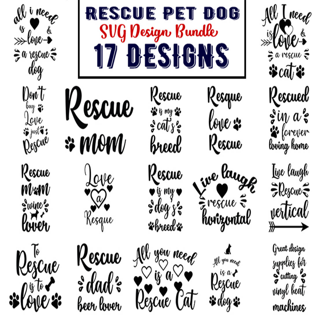 Large set of rescue dog svt designs.