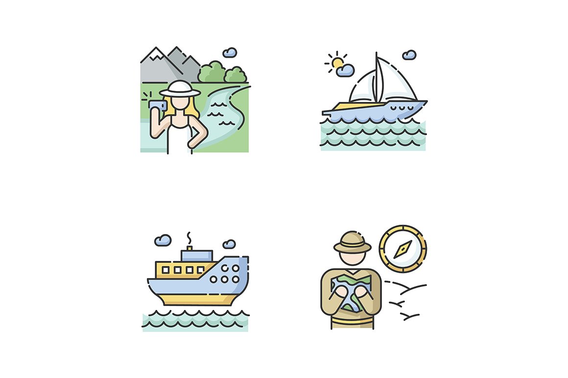 Popular vacation activities icons cover image.