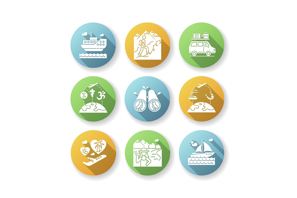 Vacation trip flat design icons set cover image.