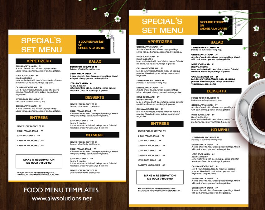 Restaurant menu preview image.