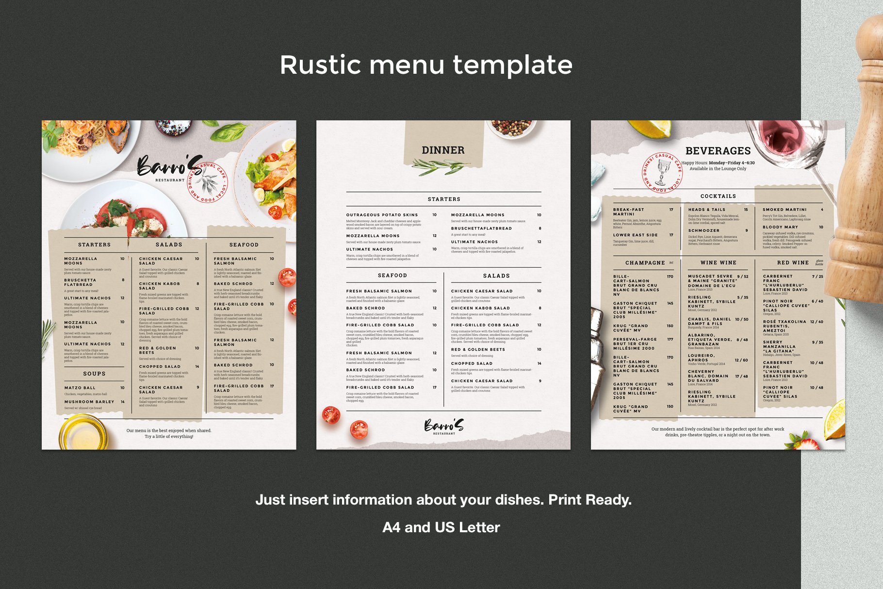 Rustic Restaurant Menu preview image.
