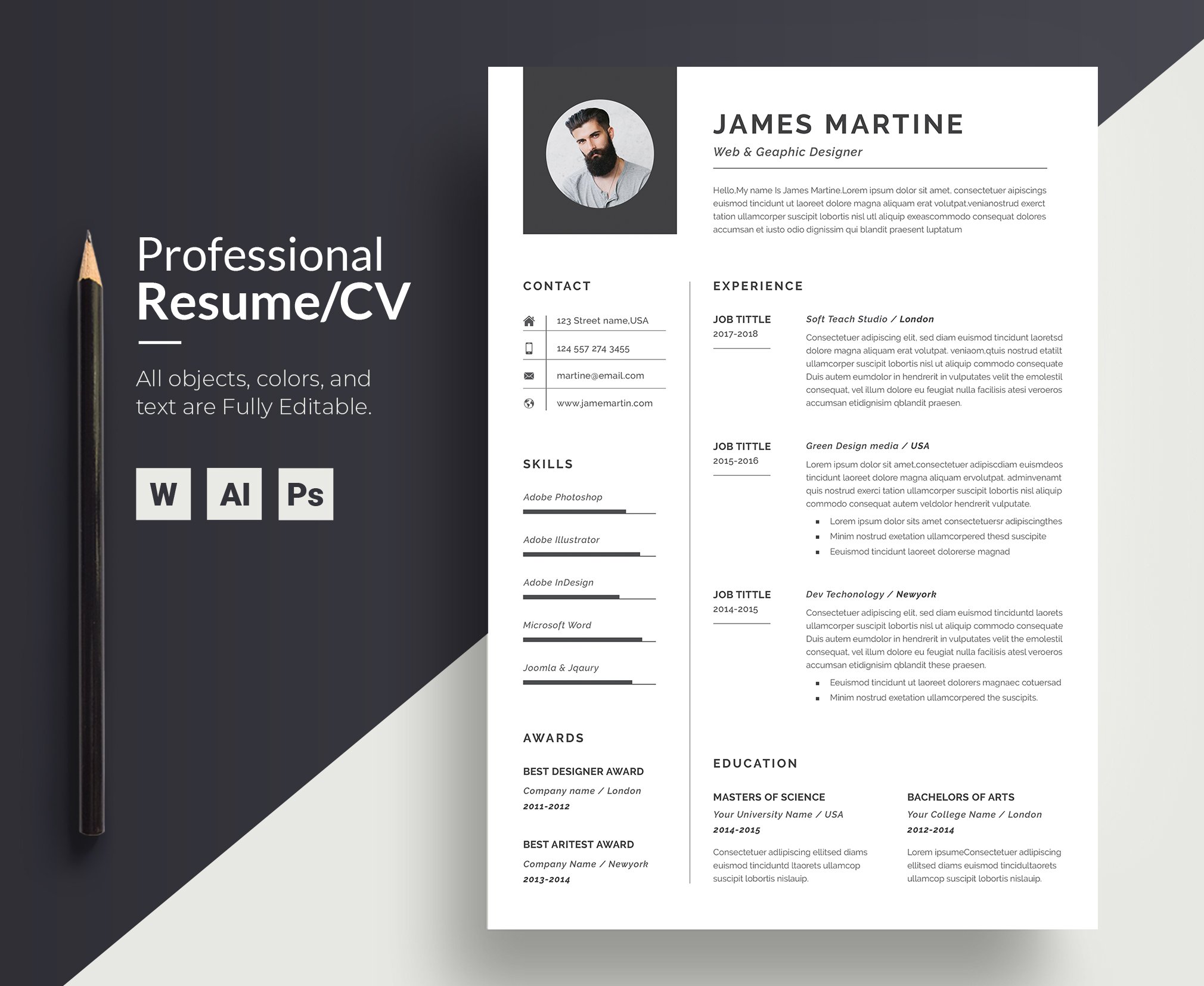 Resume Template Word | CV cover image.