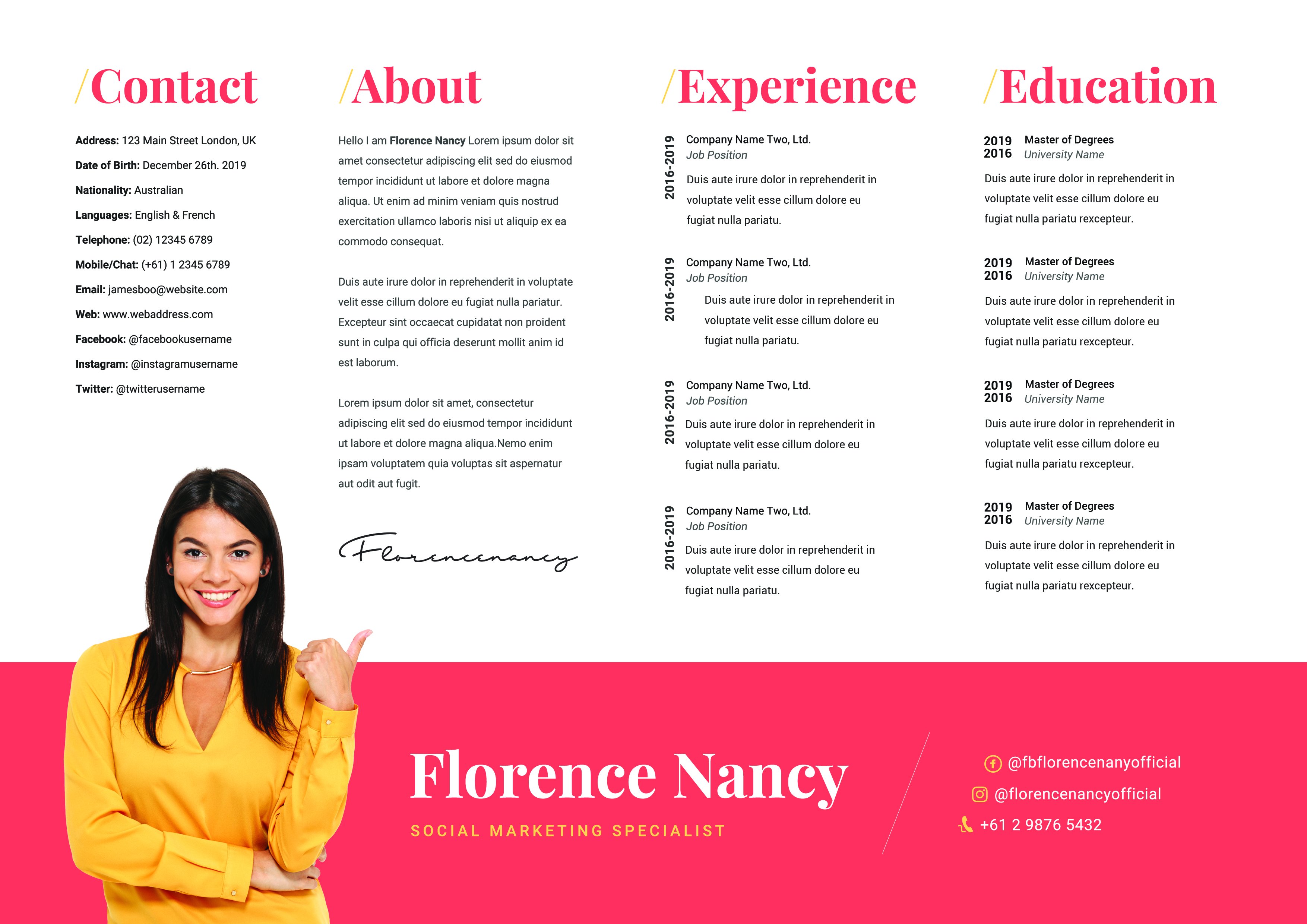 Horizontal Resume Template 60 preview image.