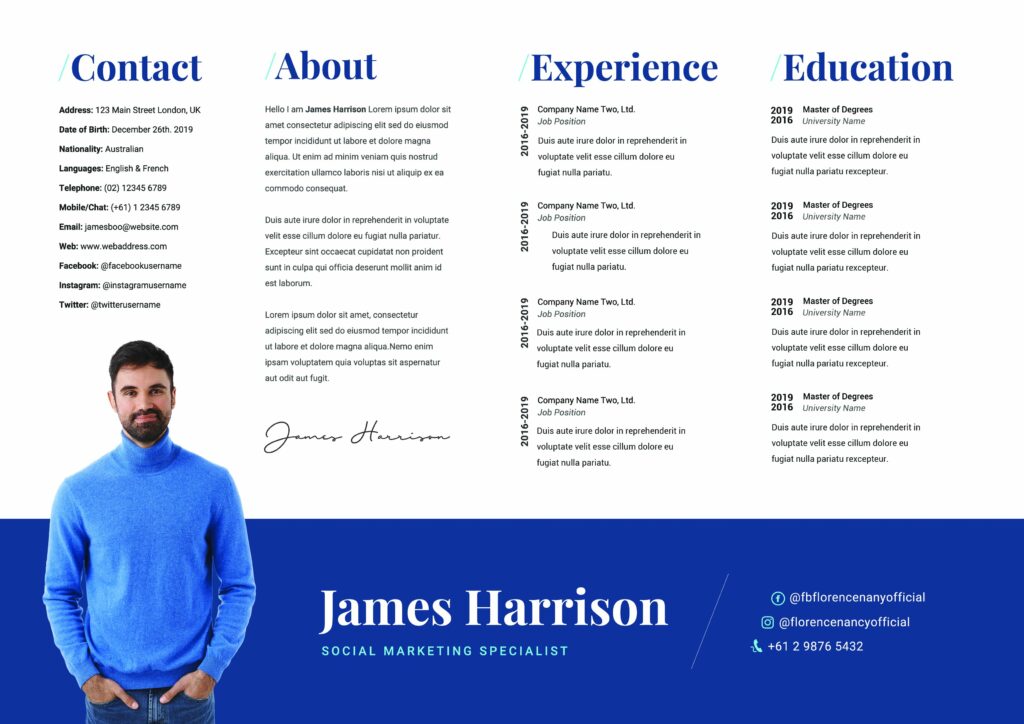 Horizontal Resume Template 60 Masterbundles