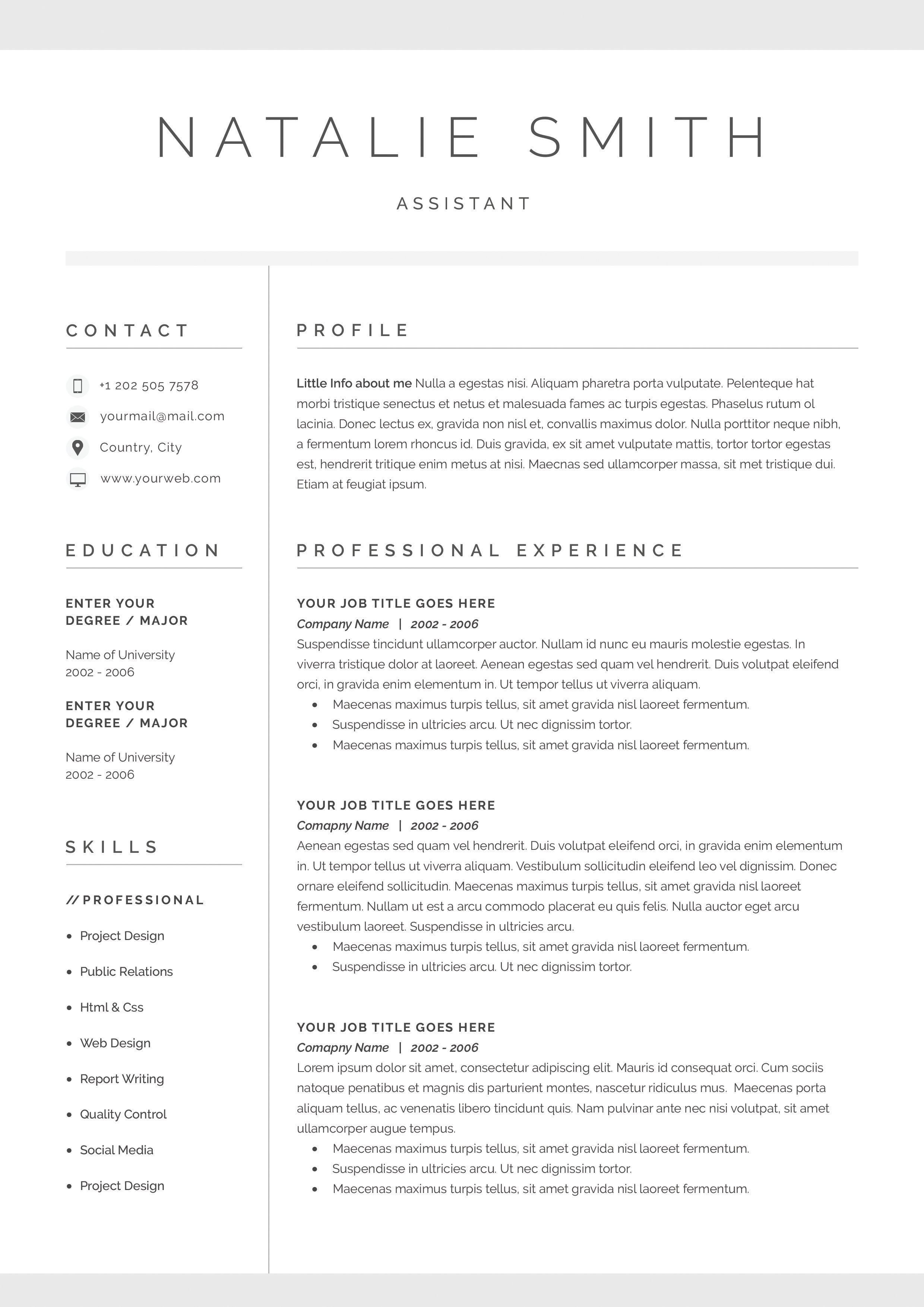 Professional resume template for a job.