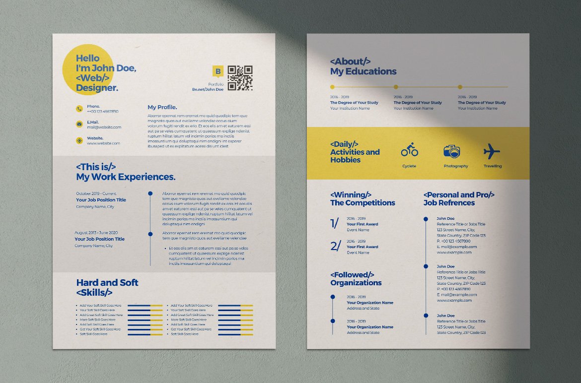 Resume Template with Yellow Accent preview image.