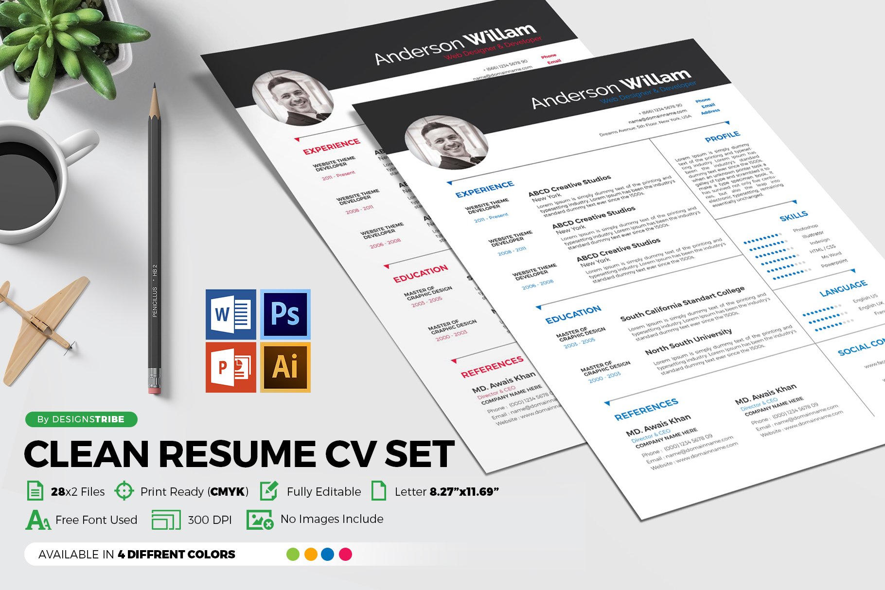 Resume CV with Word & PPT cover image.