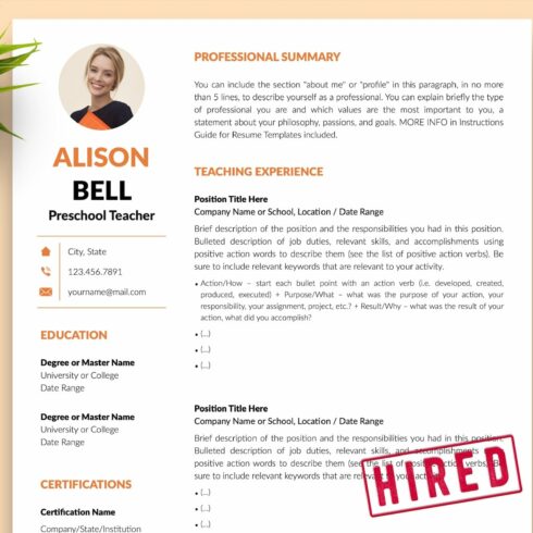 Teacher CV Format / Resume - Alison cover image.