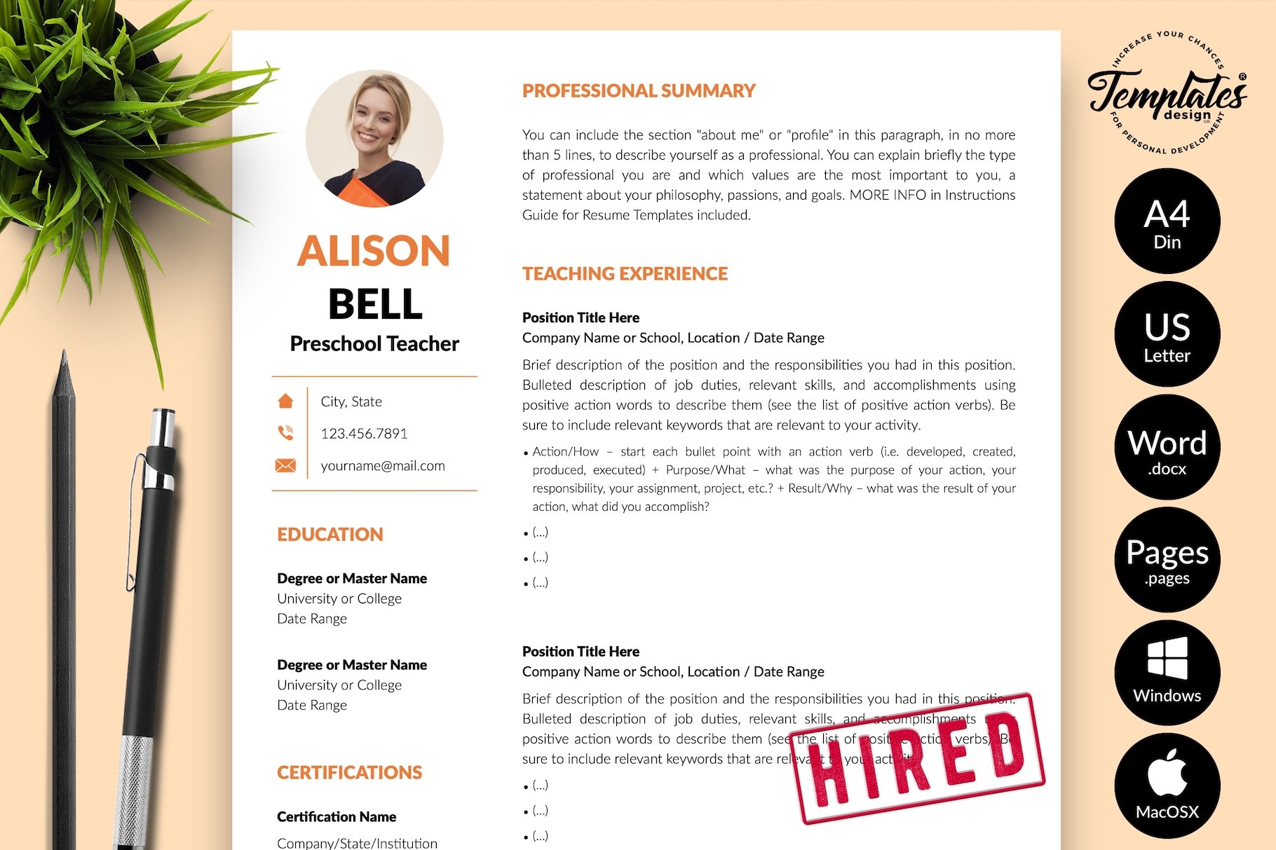 Teacher CV Format / Resume - Alison cover image.