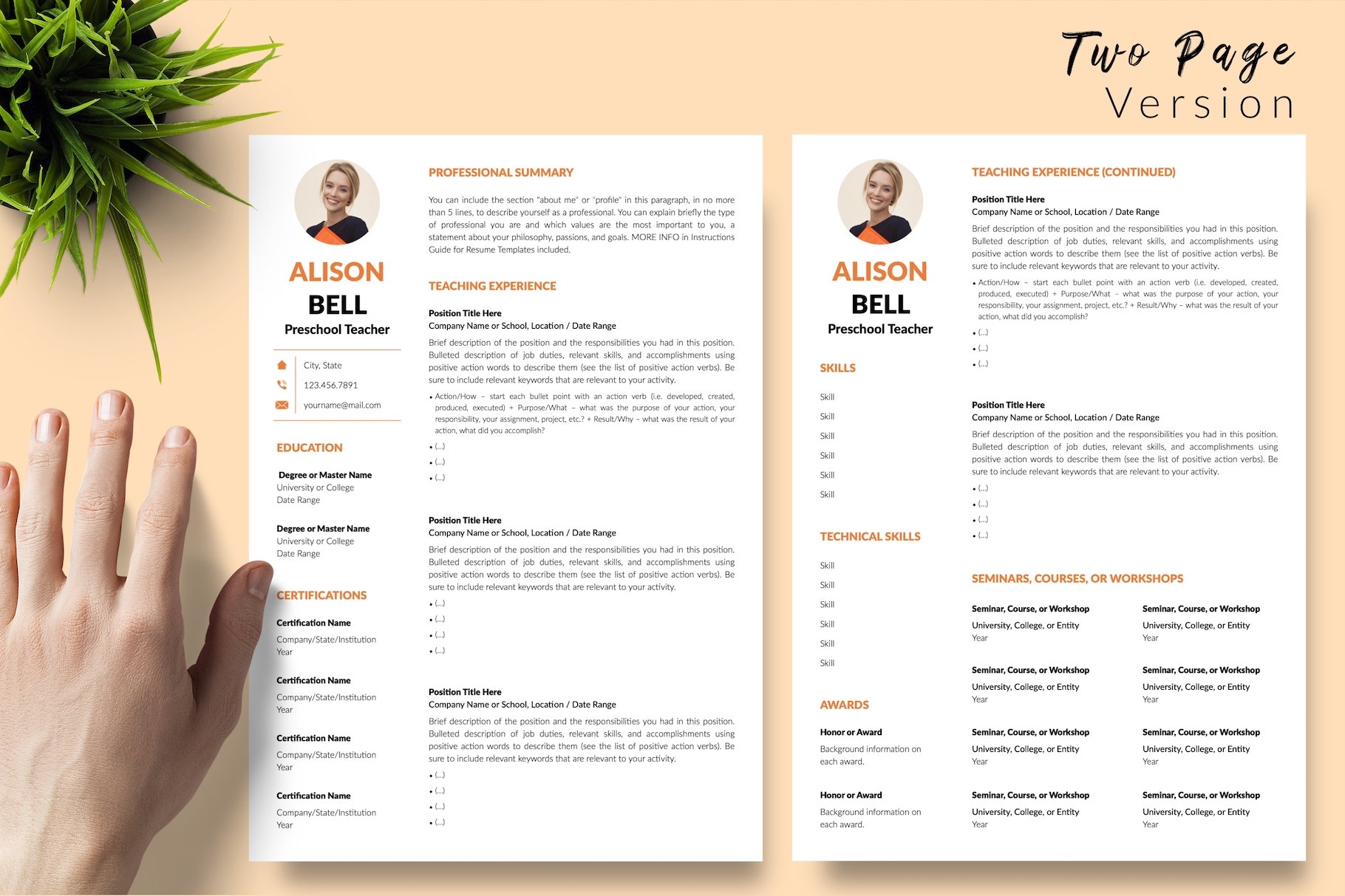 resume cv template alison bell for creative market 03 two page version 849