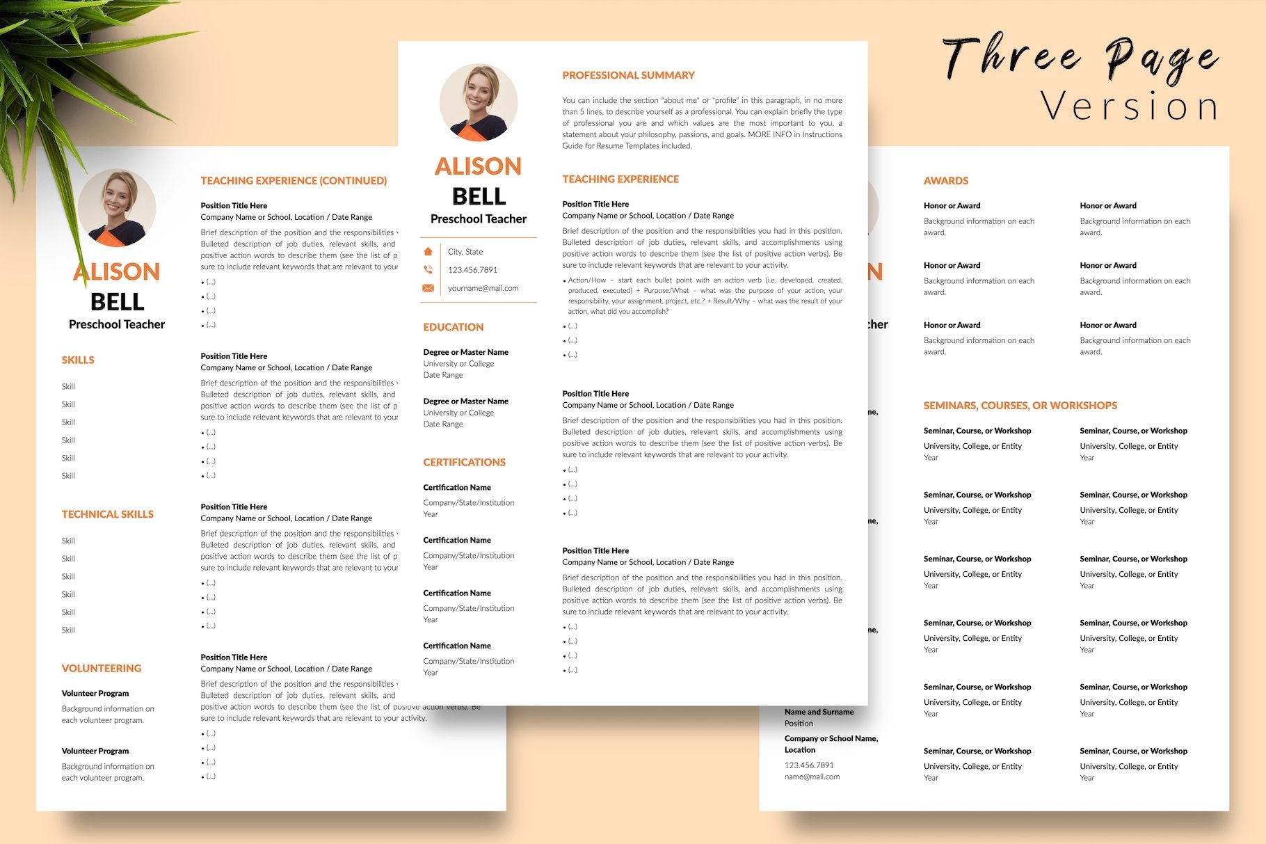 resume cv template alison bell for creative market 04 three page version 185