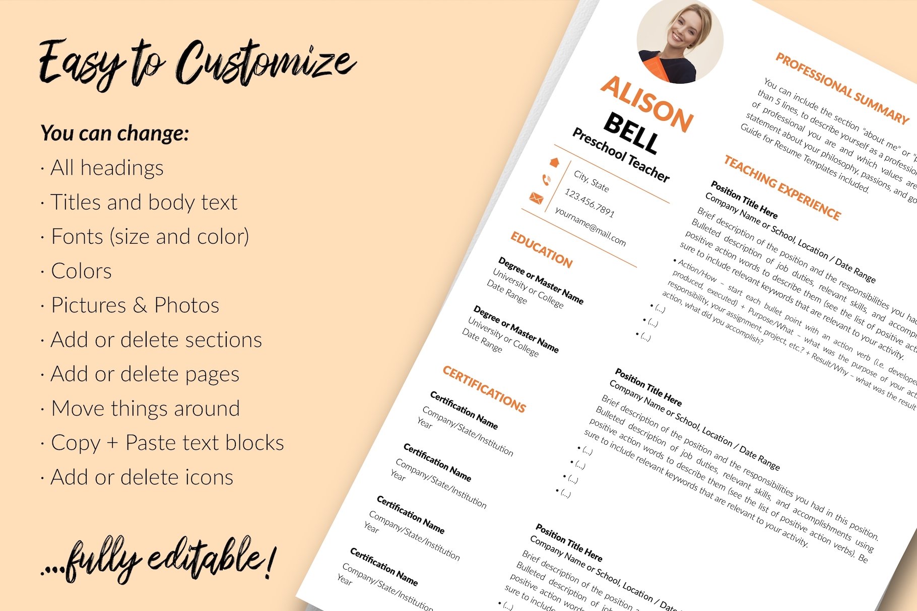 resume cv template alison bell for creative market 13 easy to edit 892