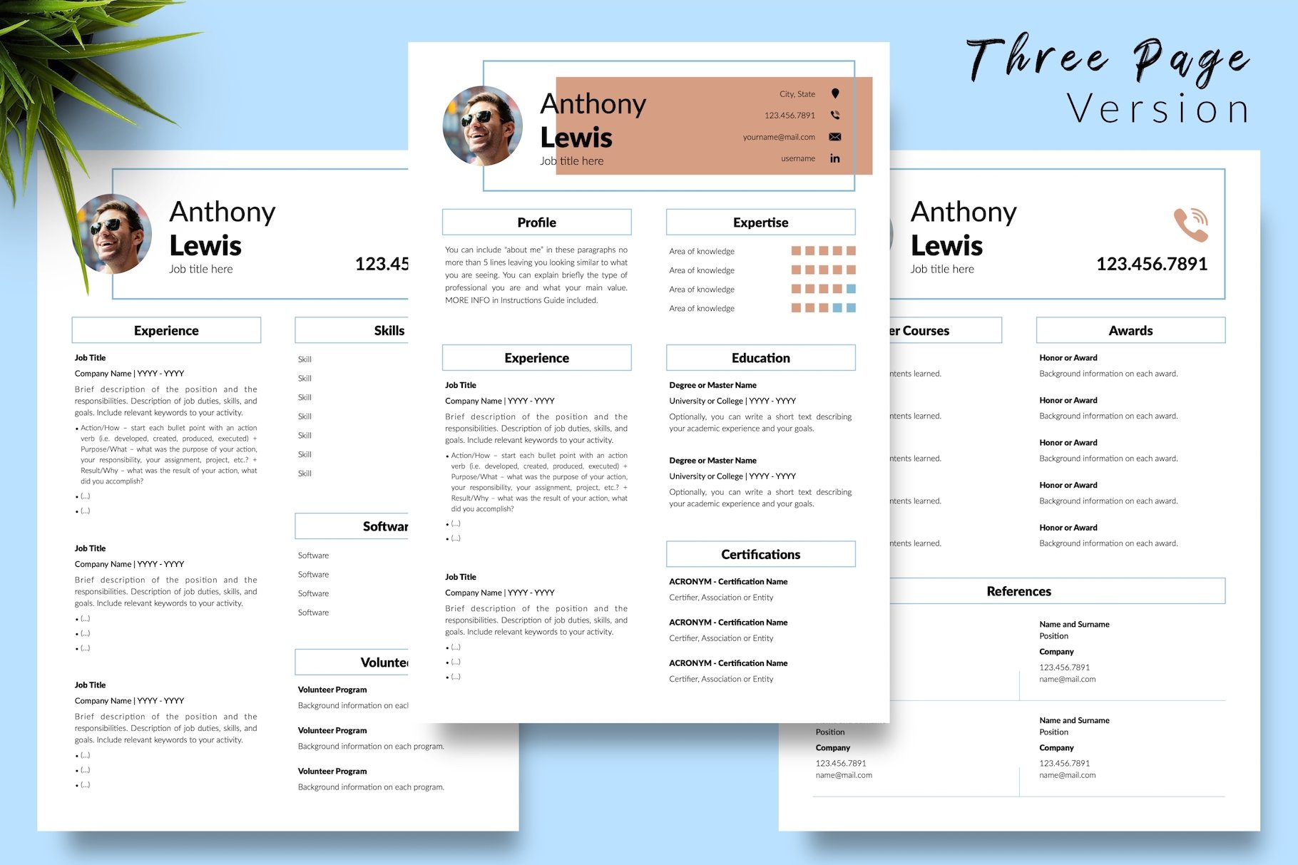 resume cv template anthony lewis for creative market 04 three page version 972