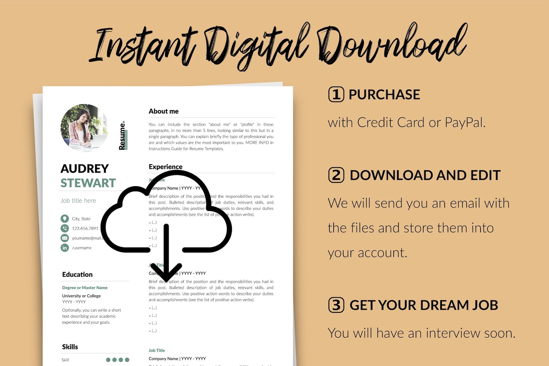 resume cv template audrey stewart for creative market 14 instant digital download 787