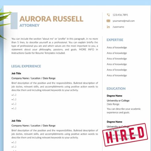 Lawyer CV Design / Resume - Aurora cover image.