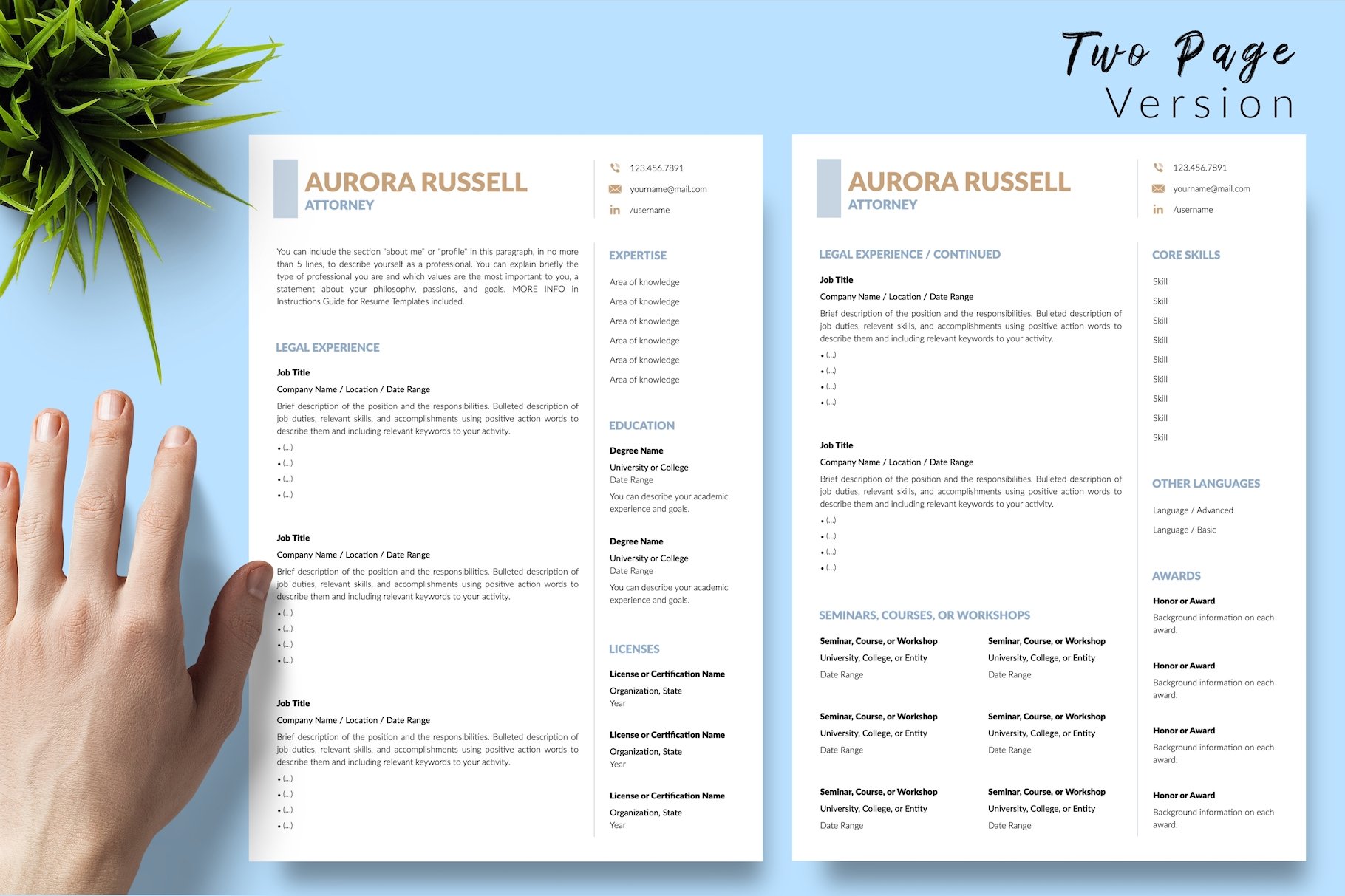 resume cv template aurora russell for creative market 03 two page version 862