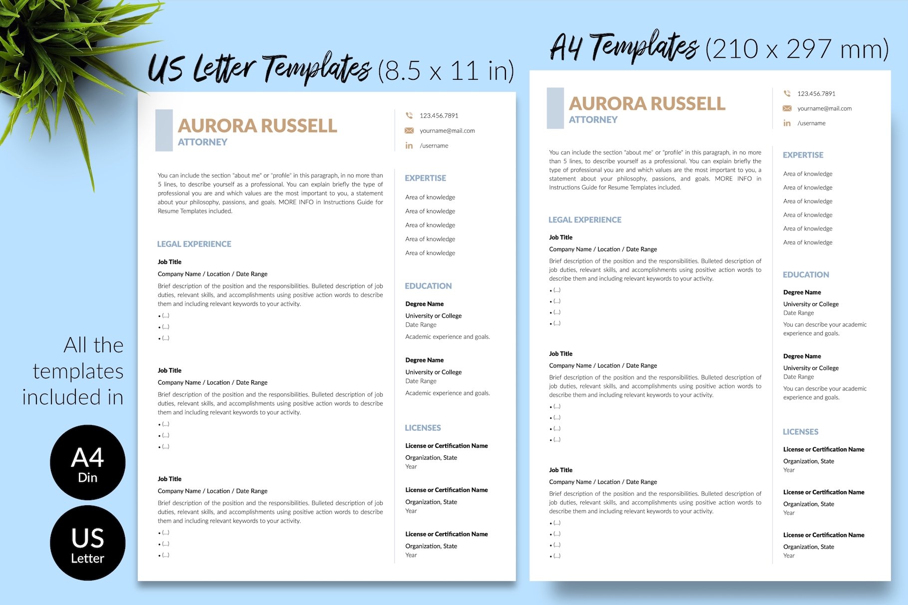 resume cv template aurora russell for creative market 08 size din a4 us letter 922