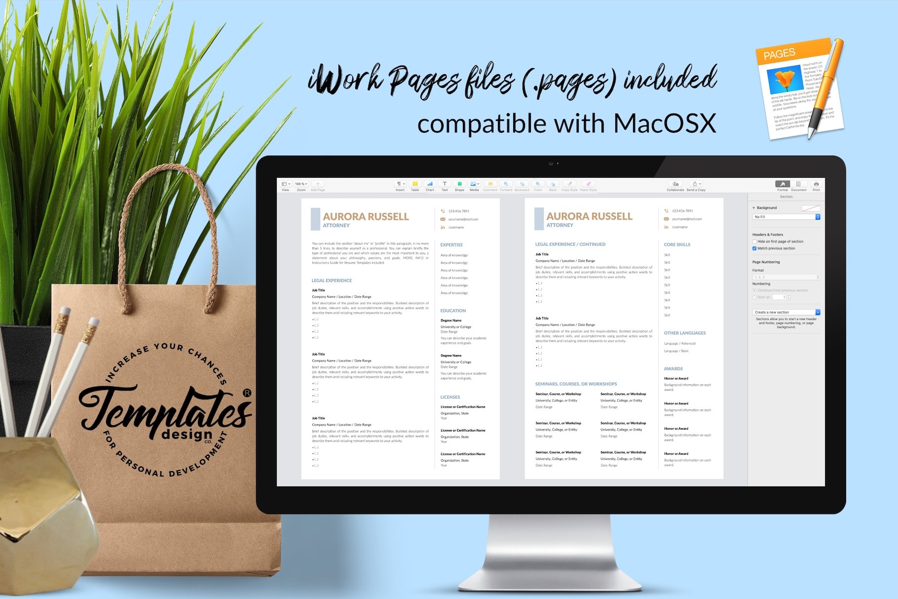 resume cv template aurora russell for creative market 10 iwork pages files 65