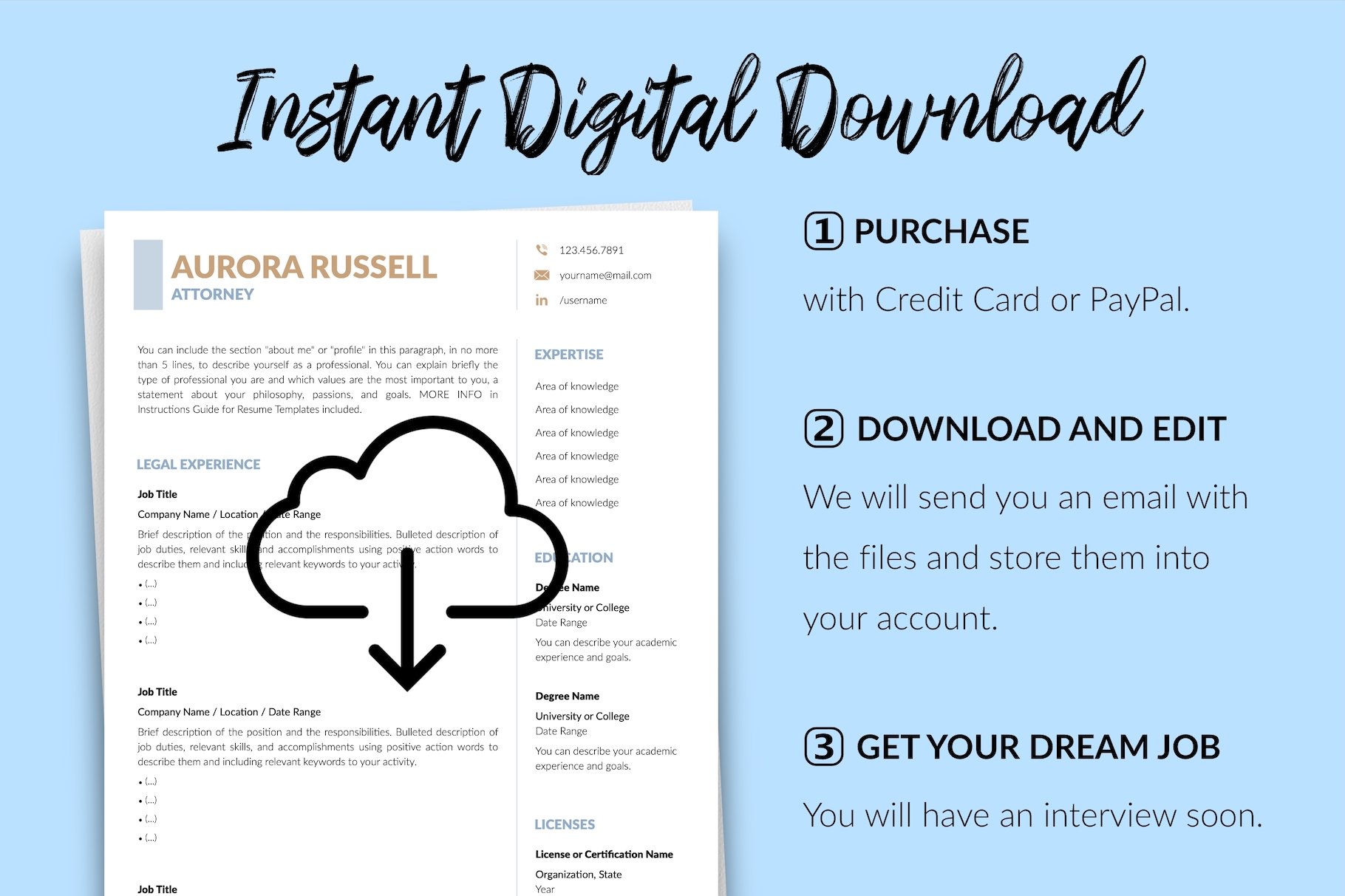 resume cv template aurora russell for creative market 14 instant digital download 580